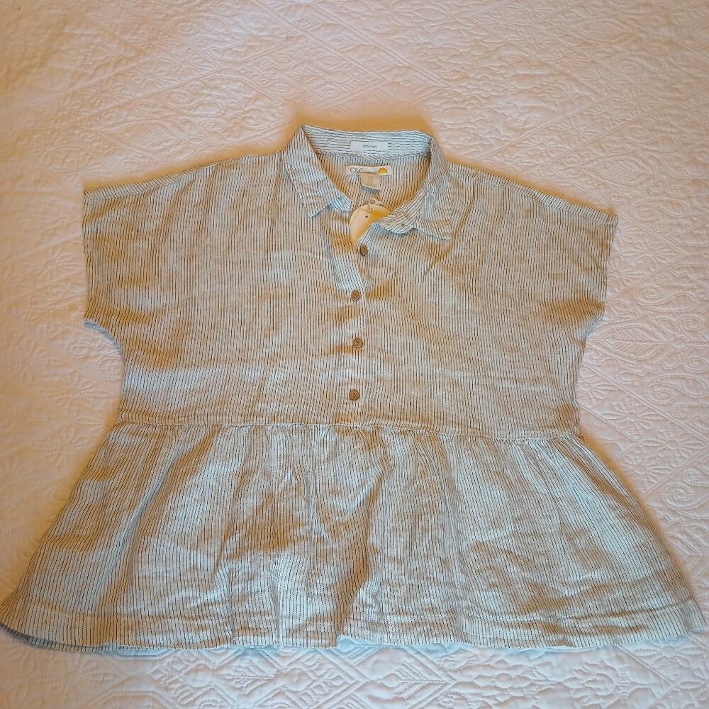 C & C California Linen Stripped Babydoll Flowy Summer Blouse Top
